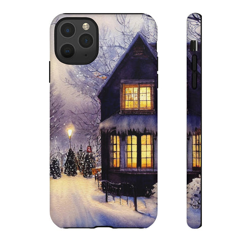 Glowing Homes in the Snow with Christmas Decorations - Impact Resistant Phone Case iPhone 11 Pro Max Matte